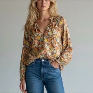 Veronica Beard Romantic Floral Blouse – Size 10 – 100% Cotton – Boho Feminine